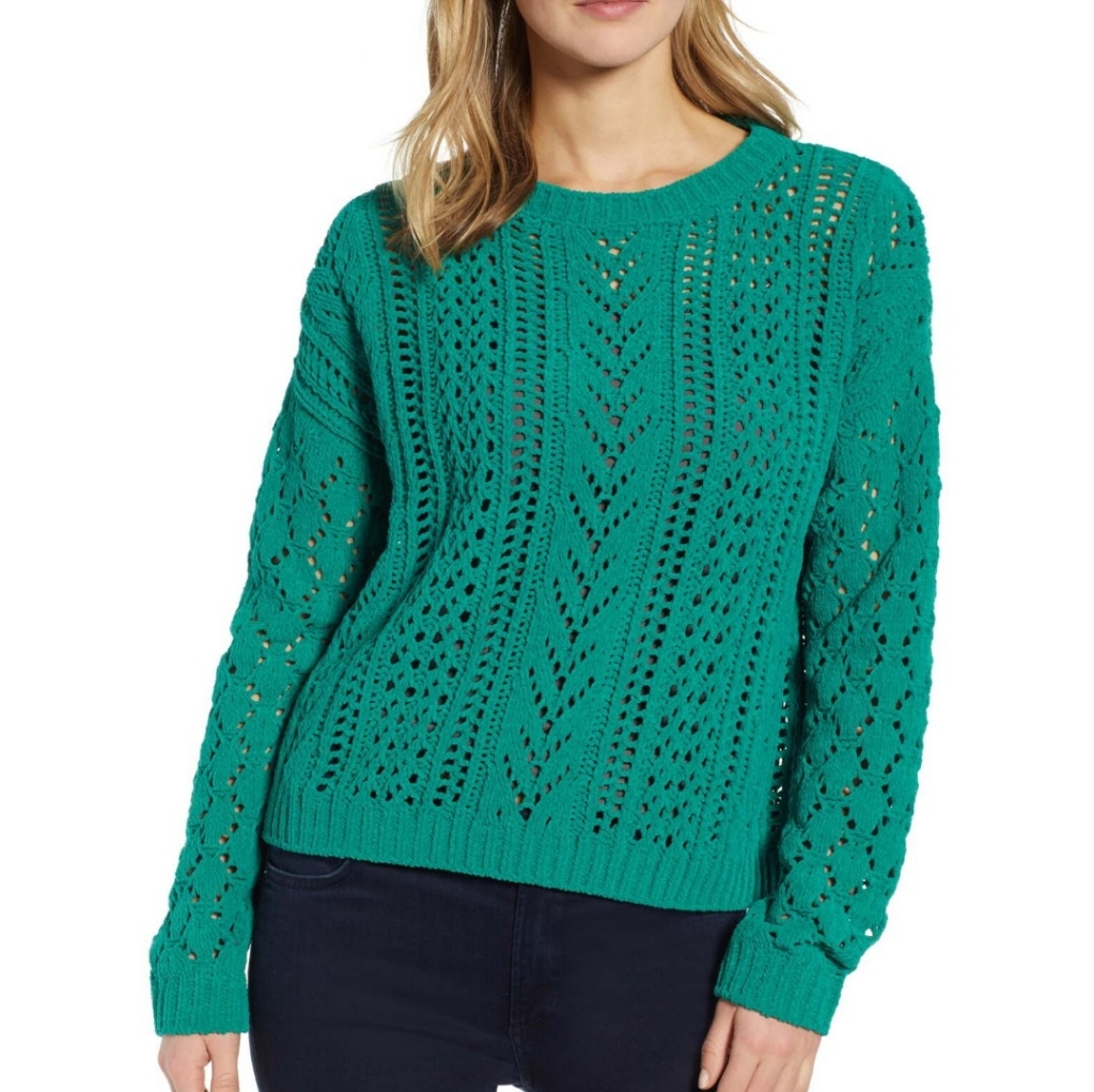 Halogen Pointelle Chenille Pullover
